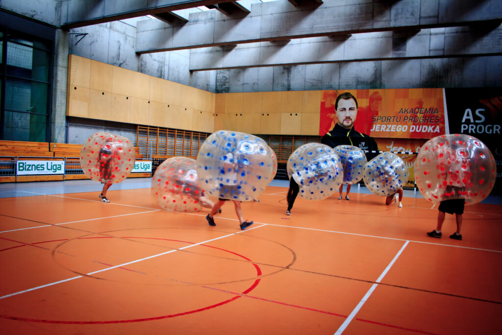 Bumper ball match in a sports hall in Krakow