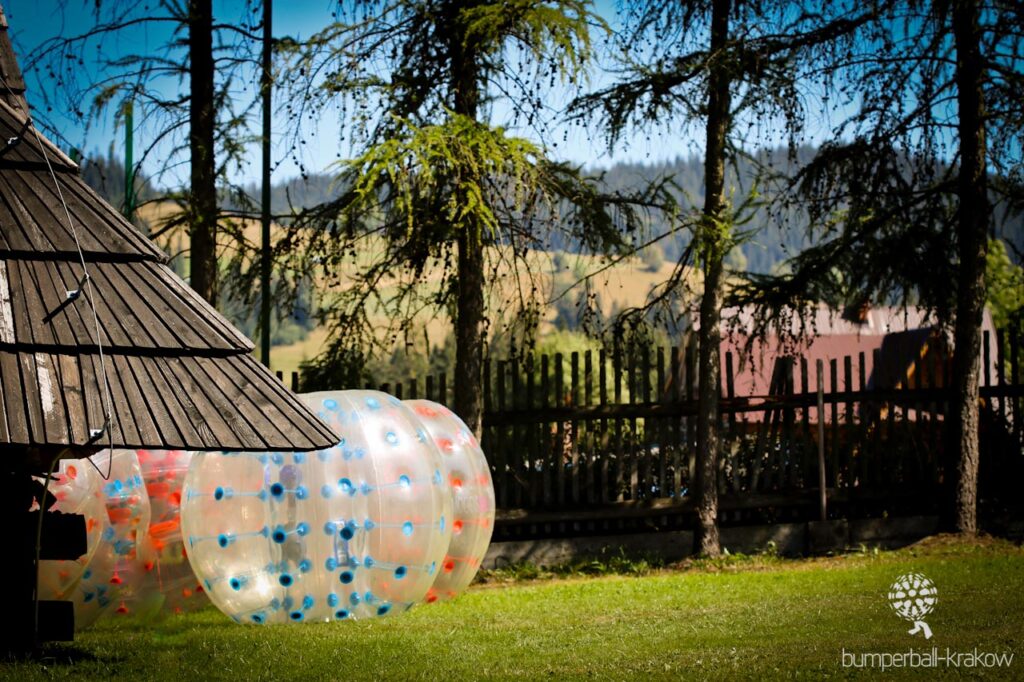 Bumper ball match on grass outdoors