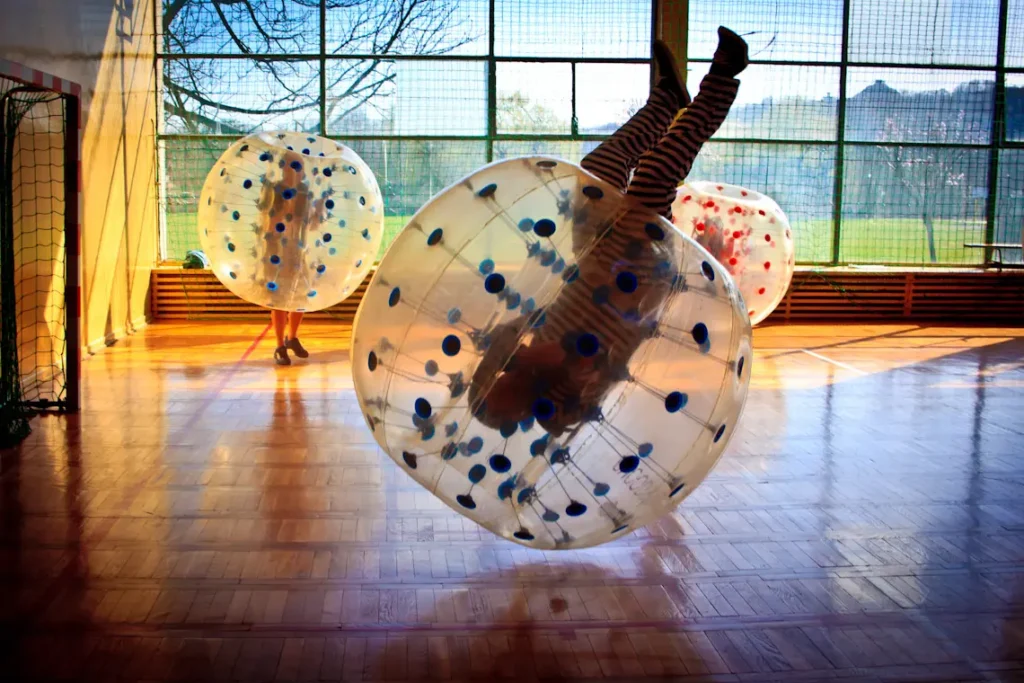 A somersault in a bumper ball during a match