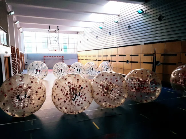 Bumper Ball game in inflatable balls at a sports hall in Kraków