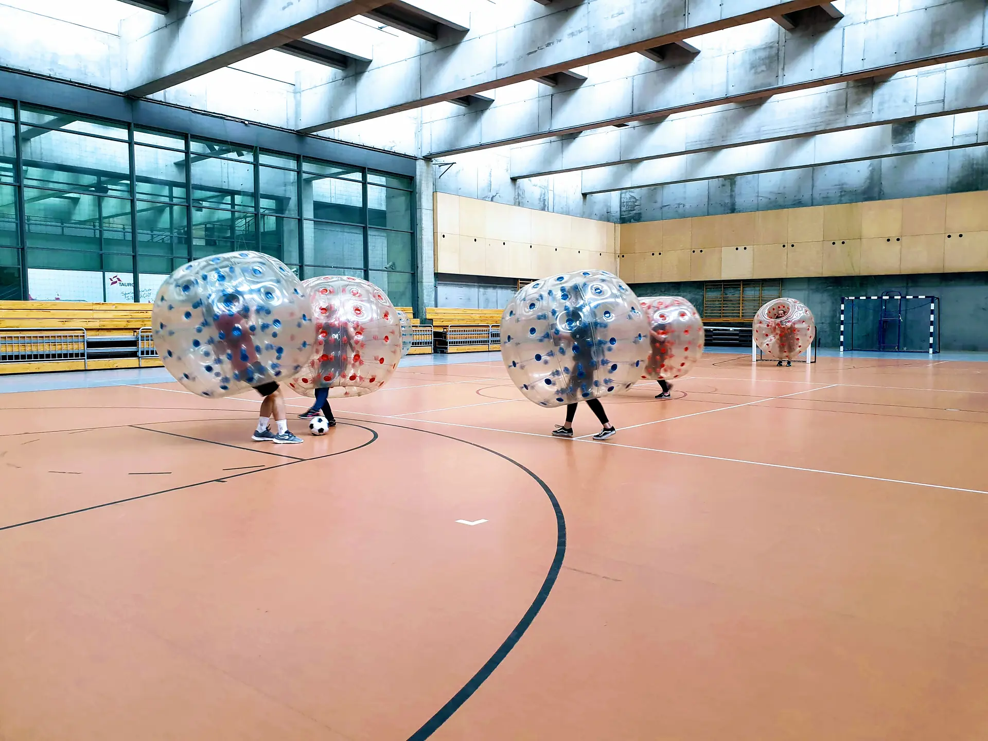 Bumper ball match in a sports hall in Krakow
