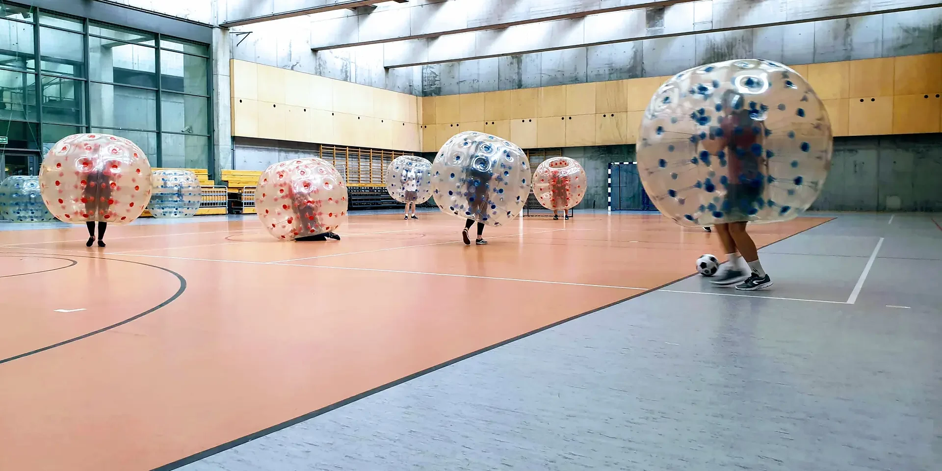 Bumper ball match in a sports hall in Krakow