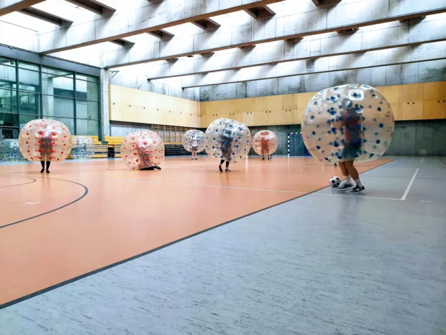 Bumper ball match in a sports hall in Krakow