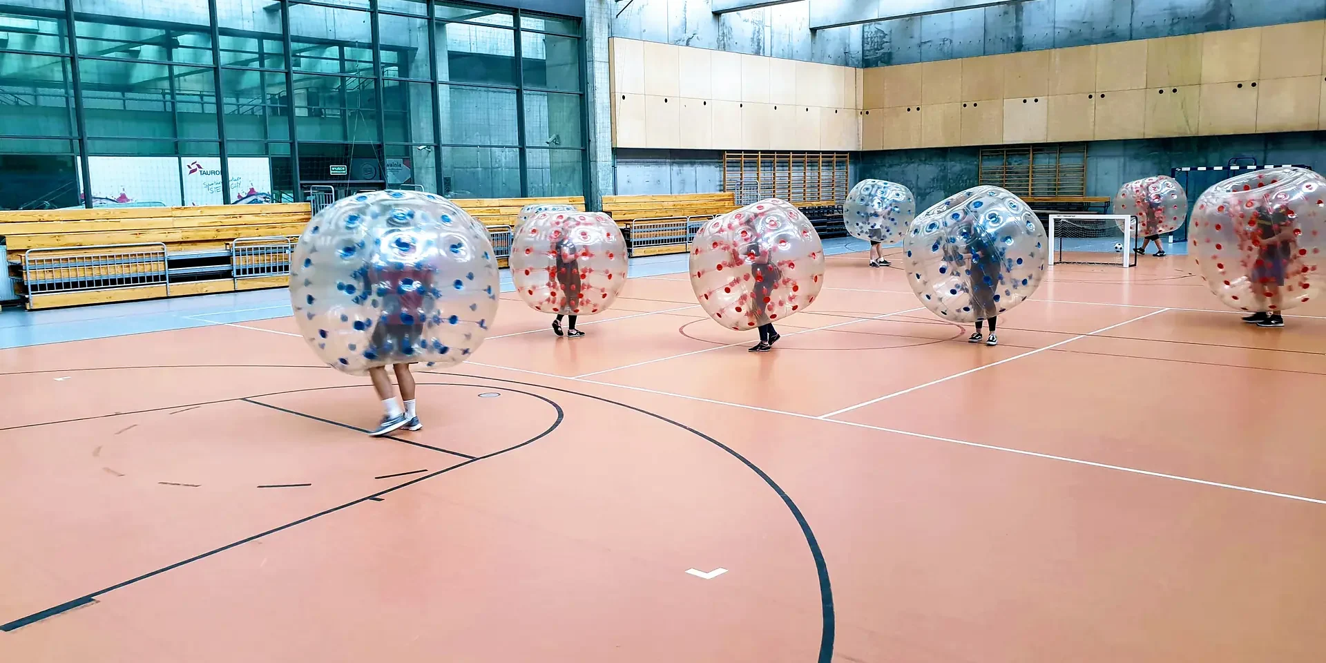 Bumper ball match in a sports hall in Krakow Bumper ball match in a sports hall in Krakow