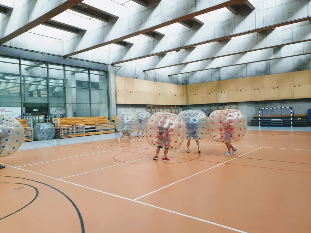 Bumper ball match in a sports hall in Krakow