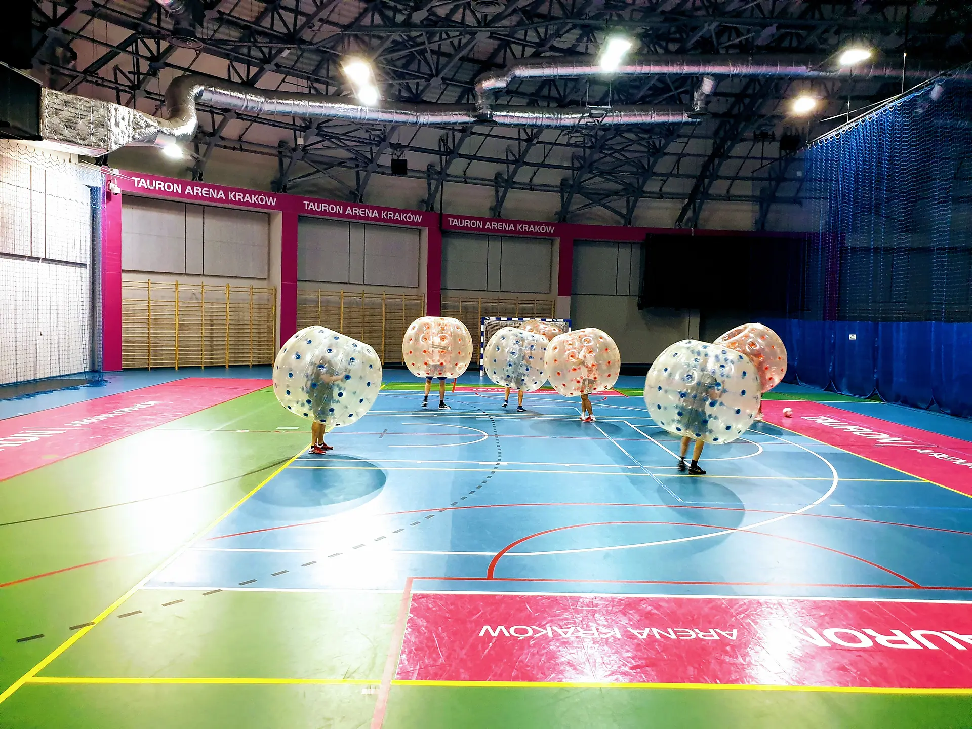 Bumper Ball game in inflatable balls at a sports hall in Kraków