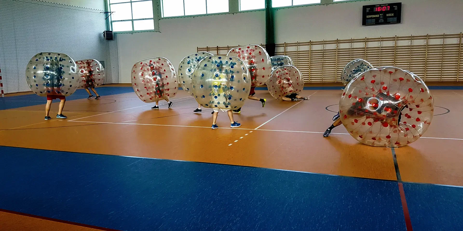 Bumper Ball game in inflatable balls at a sports hall in Kraków