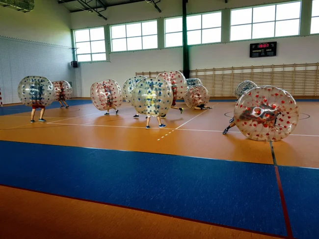 Bumper Ball game in inflatable balls at a sports hall in Kraków