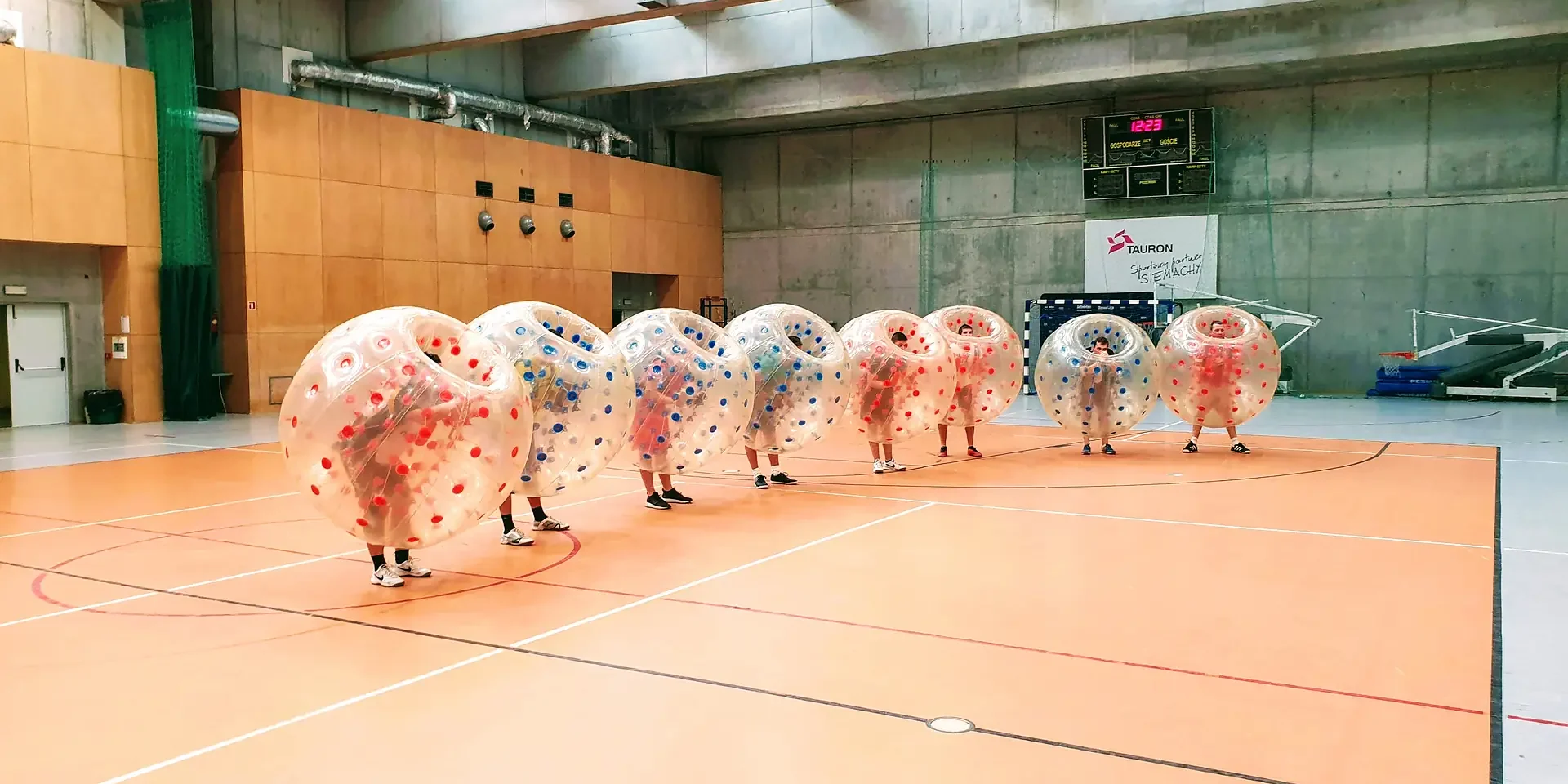 Bumper Ball game in inflatable balls at a sports hall in Kraków