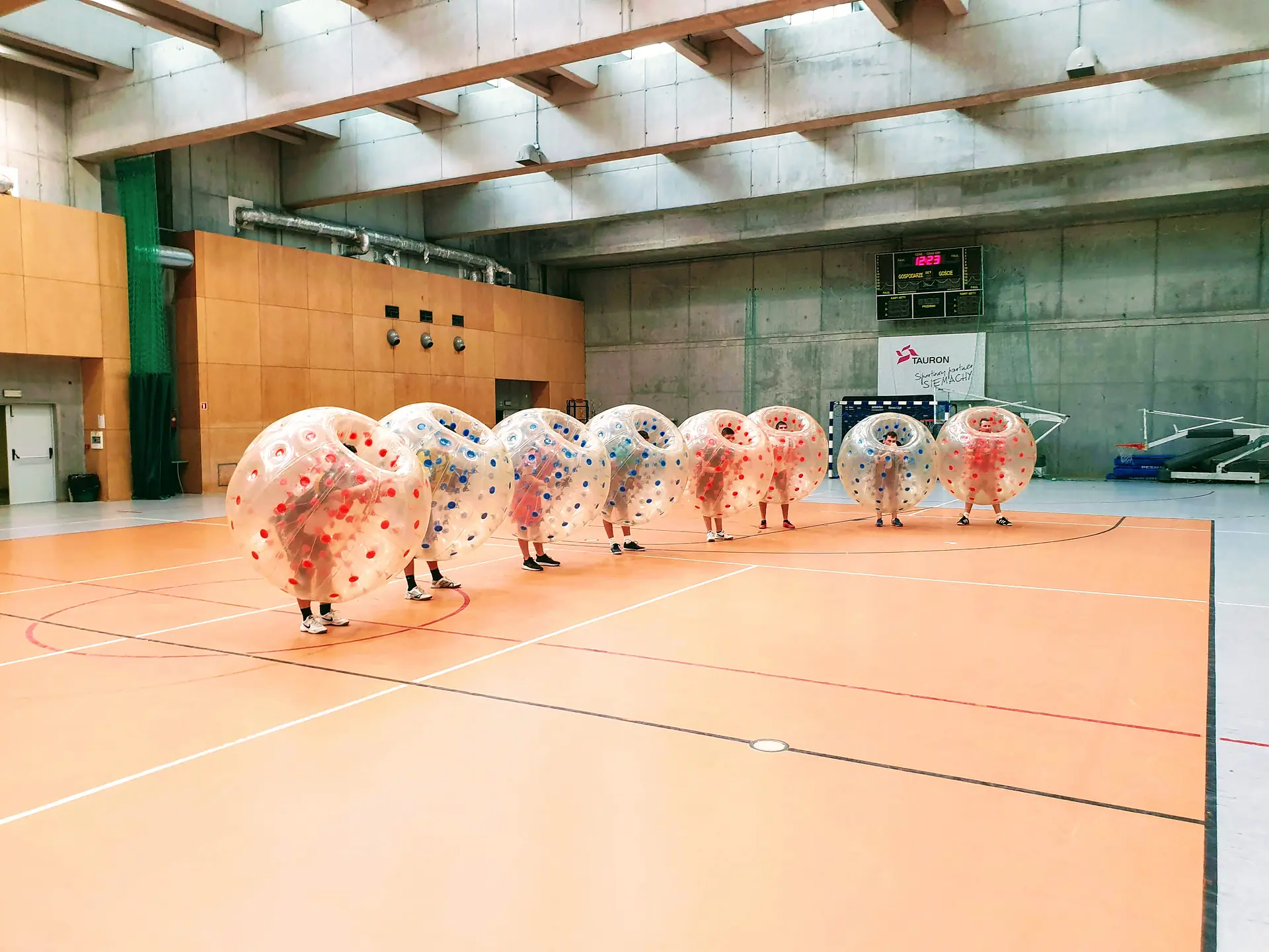Bumper Ball game in inflatable balls at a sports hall in Kraków
