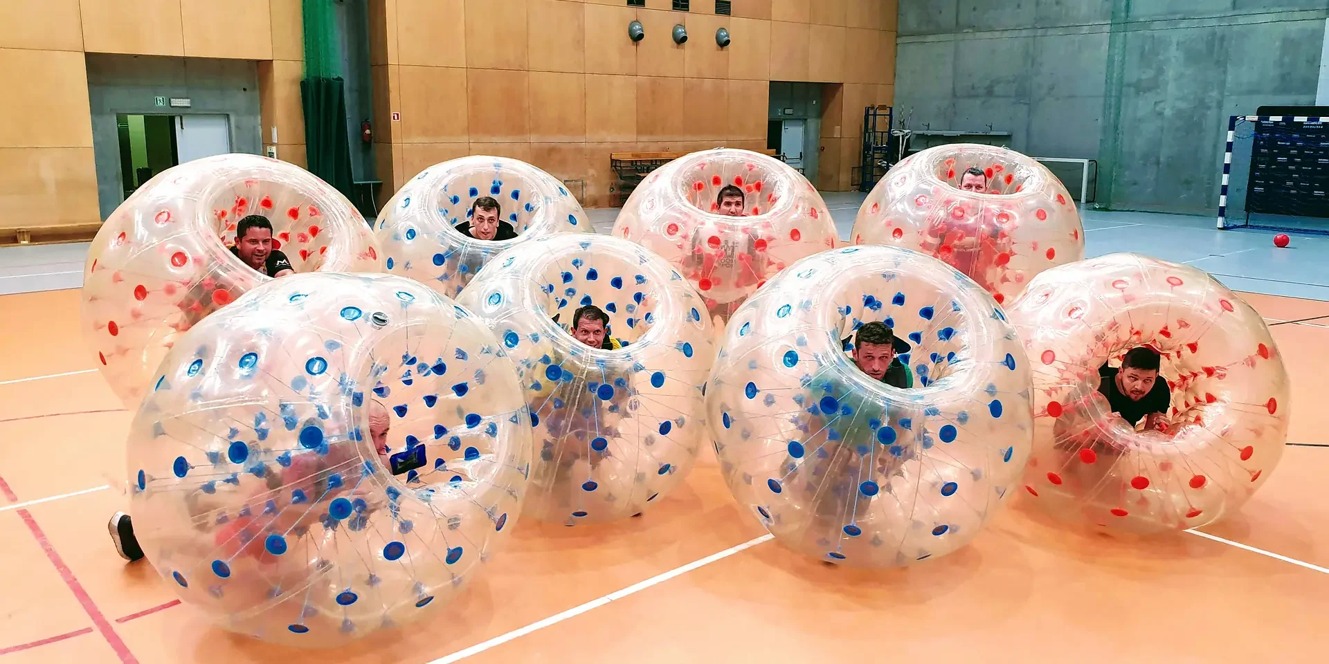 Bumper Ball game in inflatable balls at a sports hall in Kraków