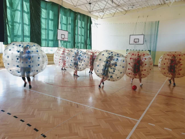 Bumper Ball game in inflatable balls at a sports hall in Kraków