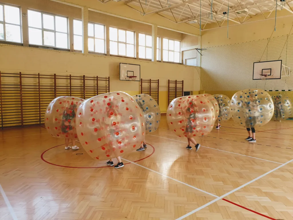 Bumper ball match in a sports hall in Krakow