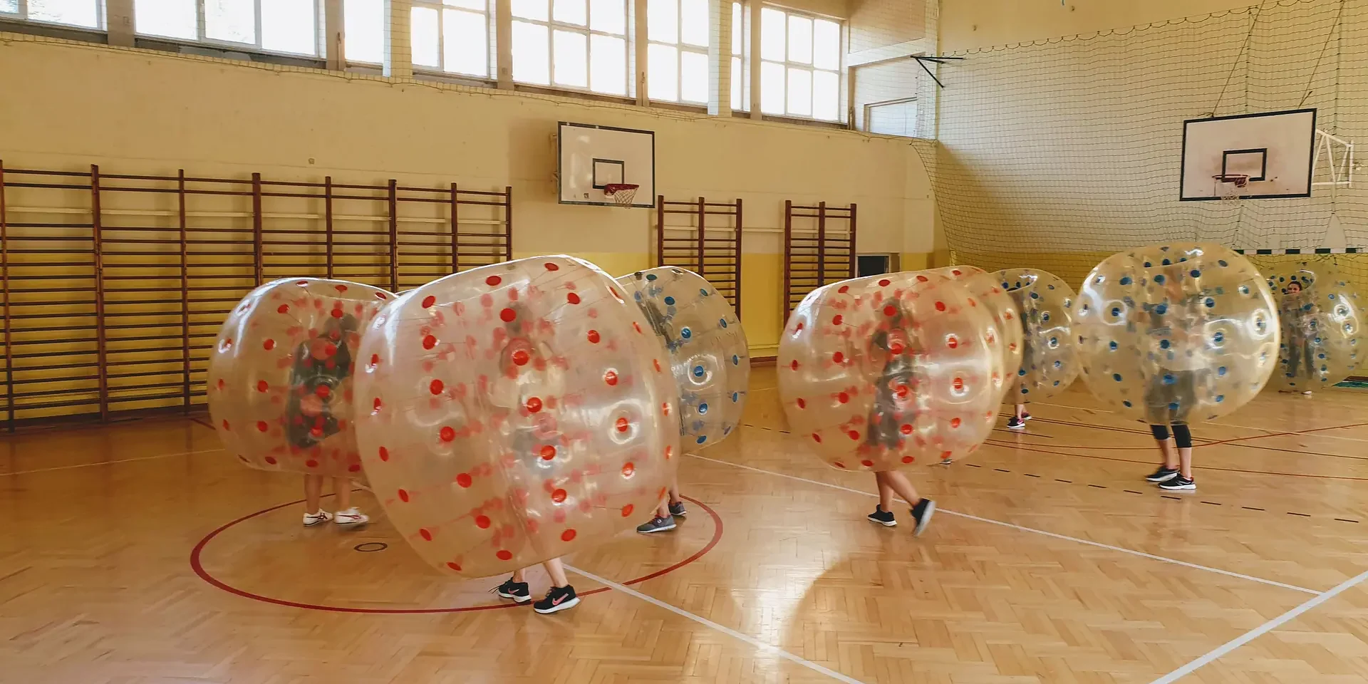 Bumper Ball game in inflatable balls at a sports hall in Kraków
