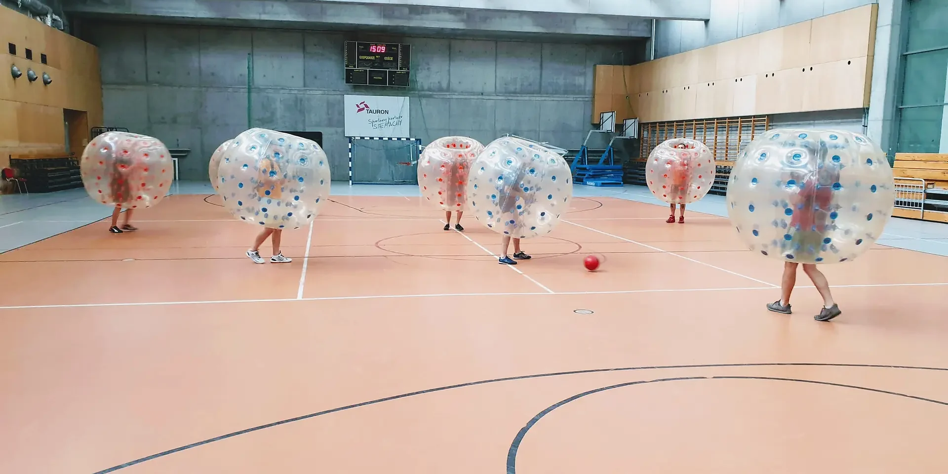 Bumper Ball game in inflatable balls at a sports hall in Kraków