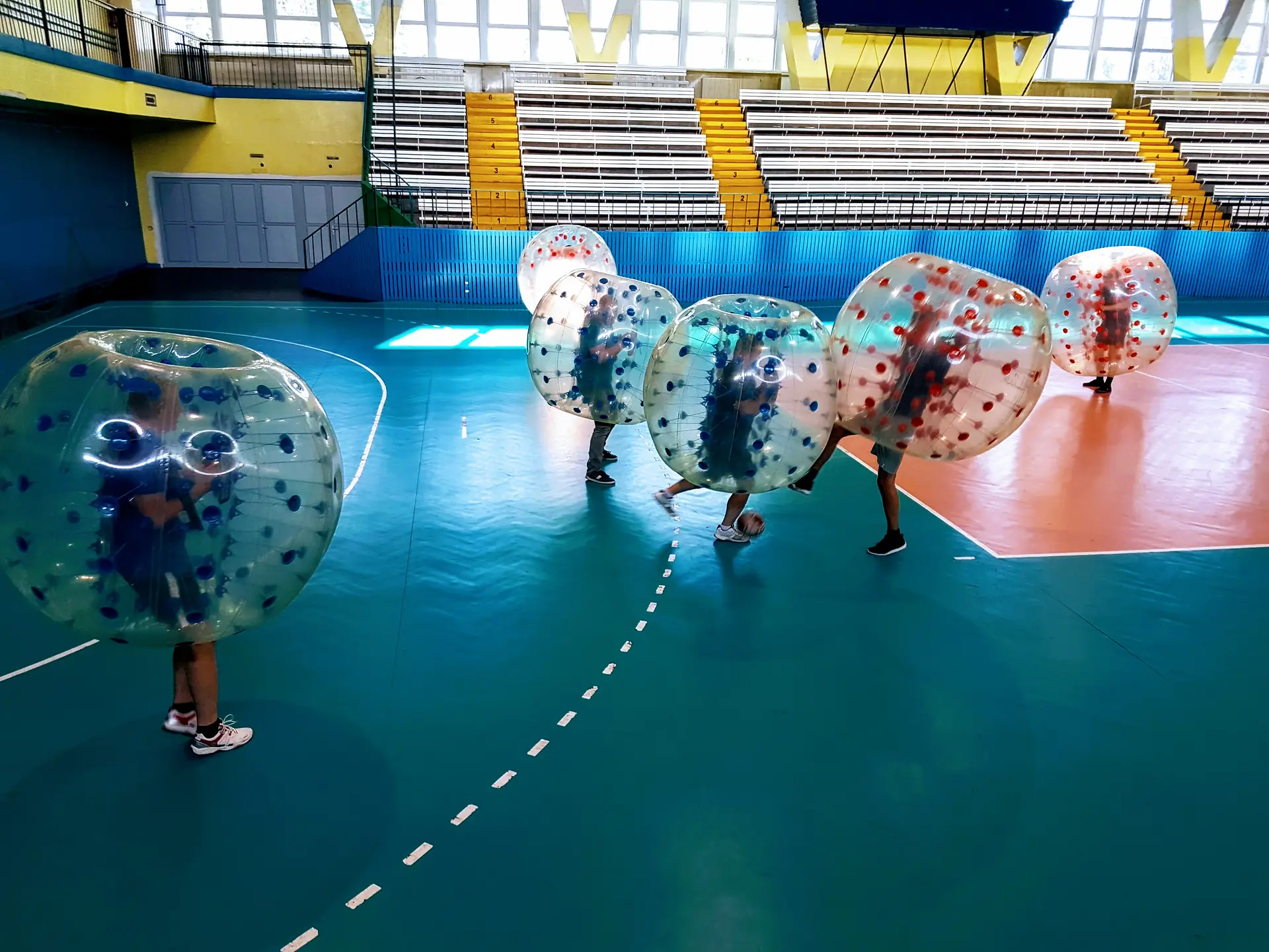 Bumper Ball game in inflatable balls at a sports hall in Kraków
