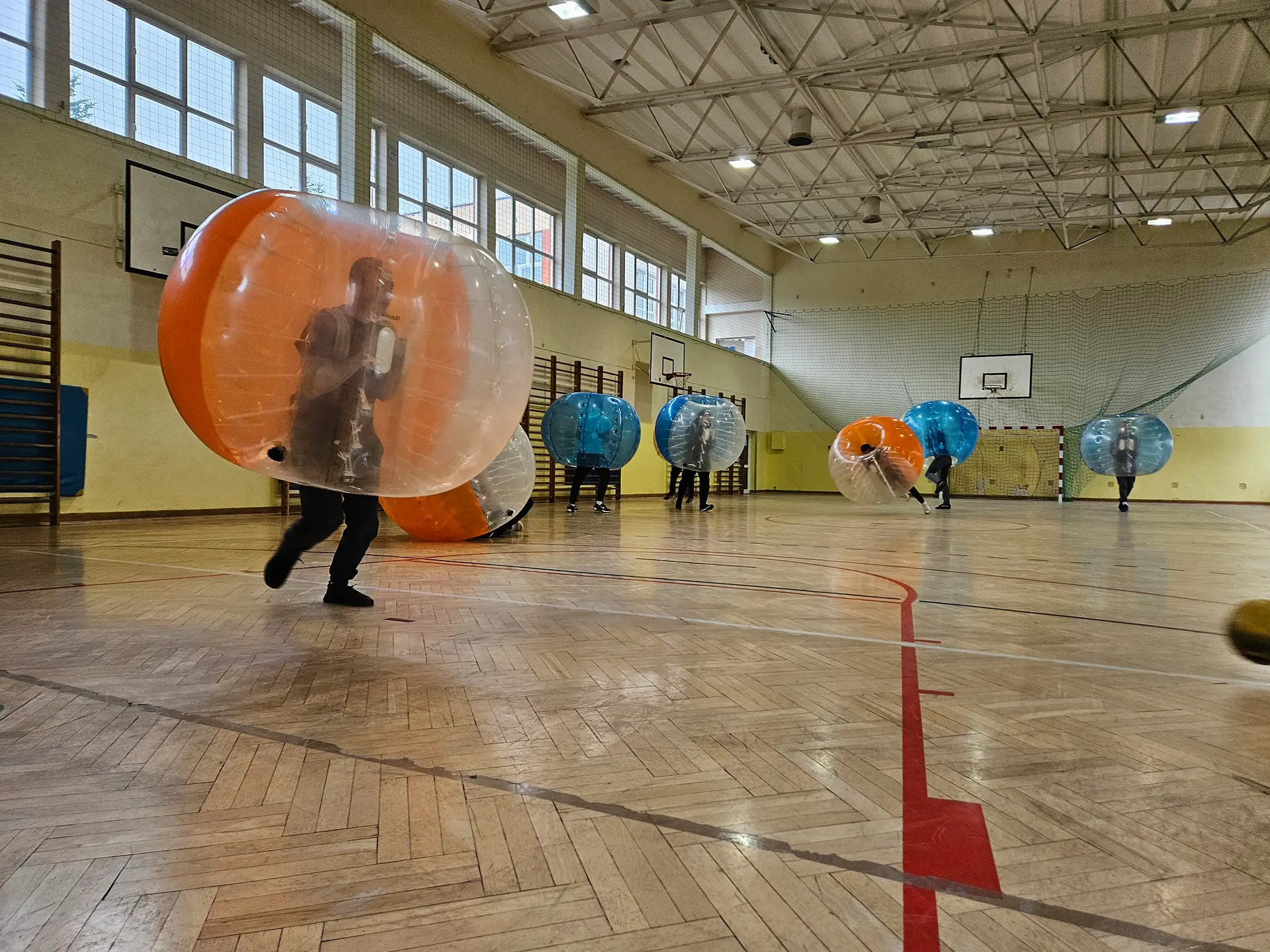 Bumper Ball game in inflatable balls at a sports hall in Kraków