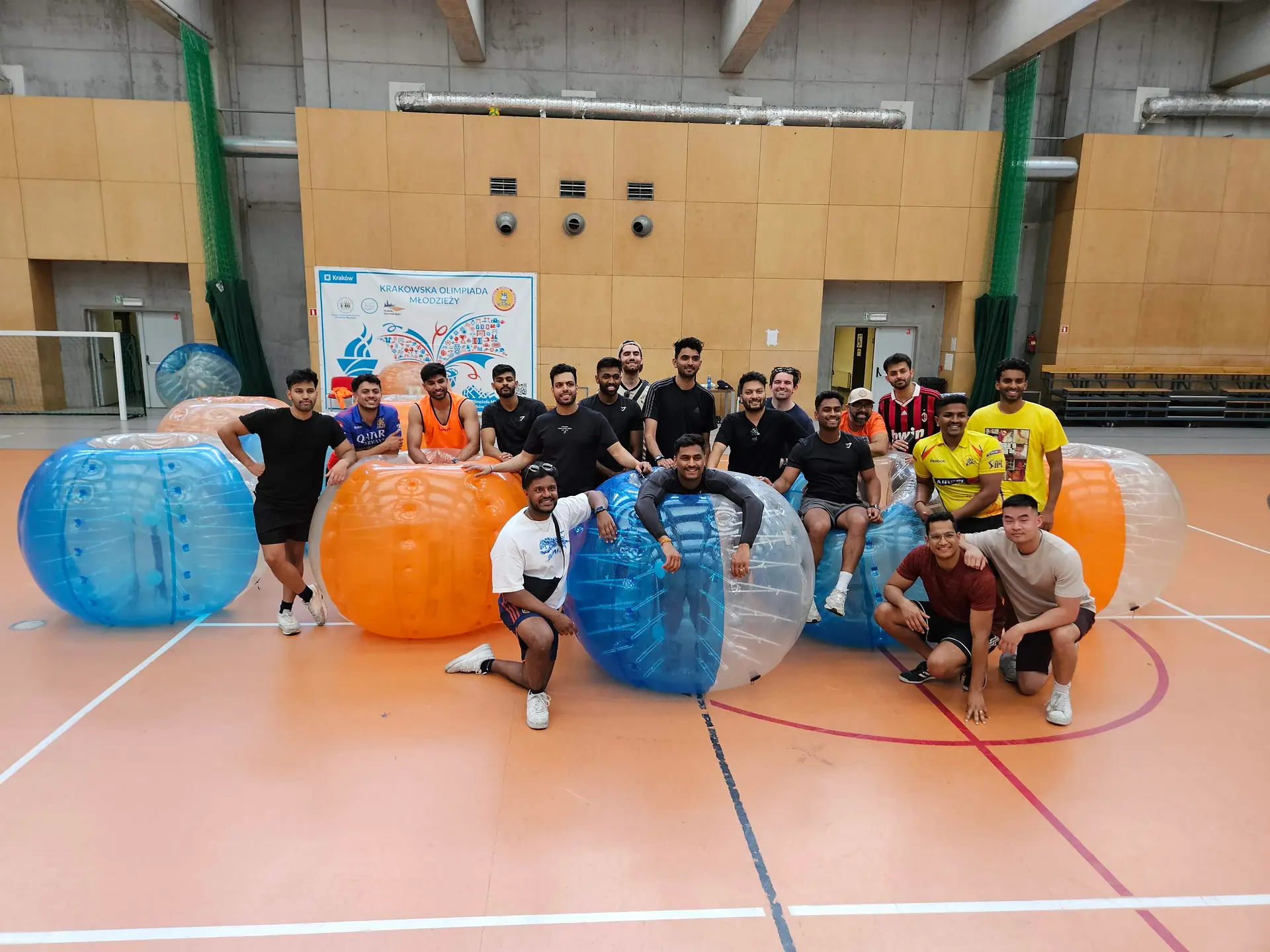 Bumper Ball game in inflatable balls at a sports hall in Kraków