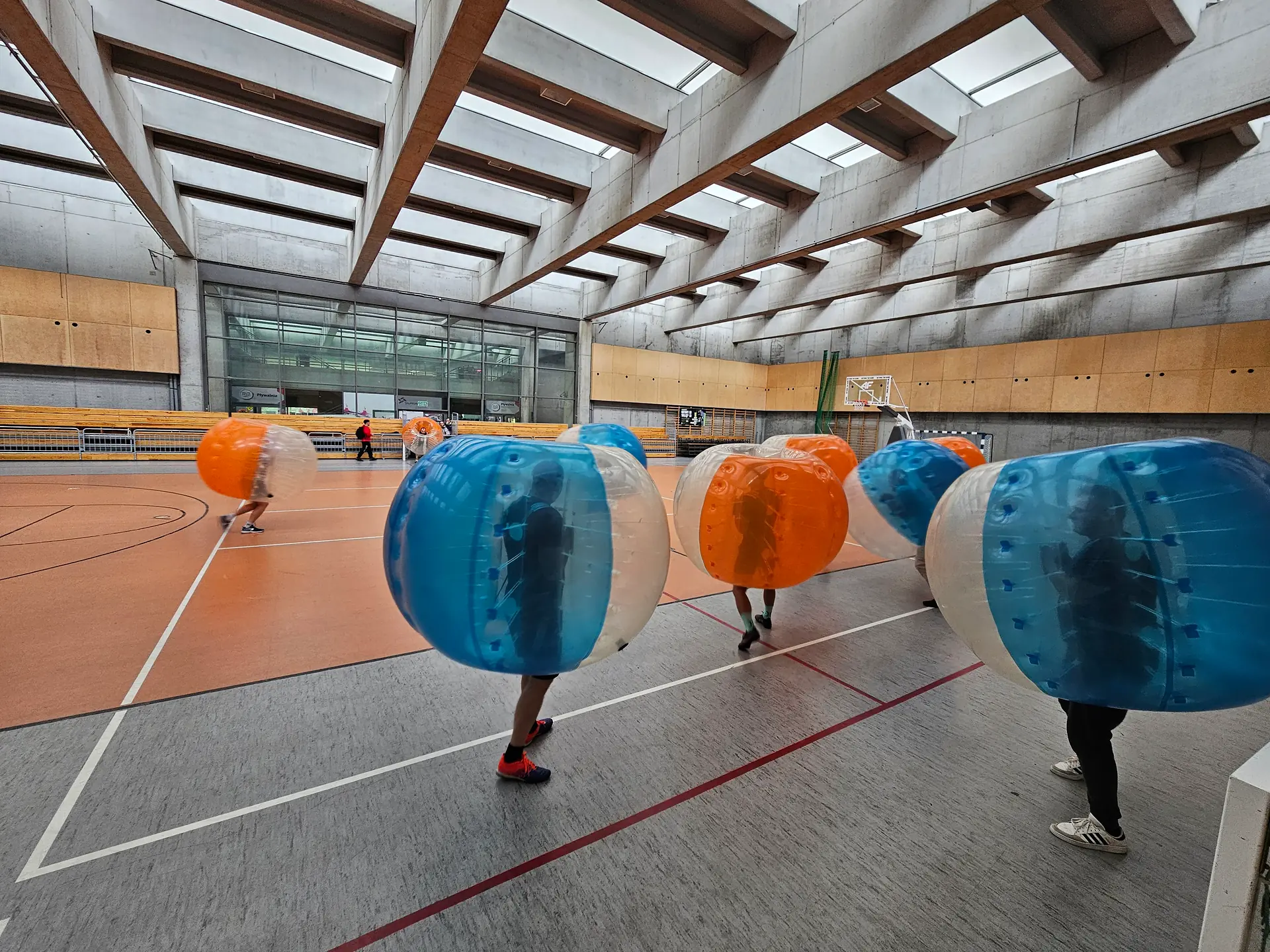 Bumper Ball game in inflatable balls at a sports hall in Kraków