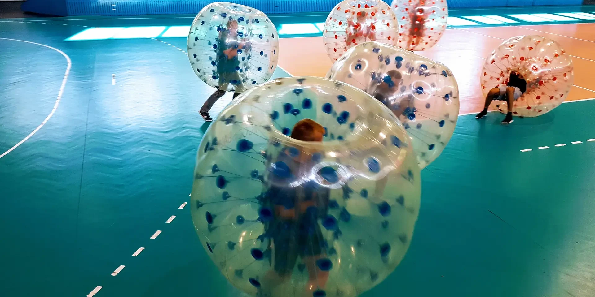 Bumper Ball game in inflatable balls at a sports hall in Kraków