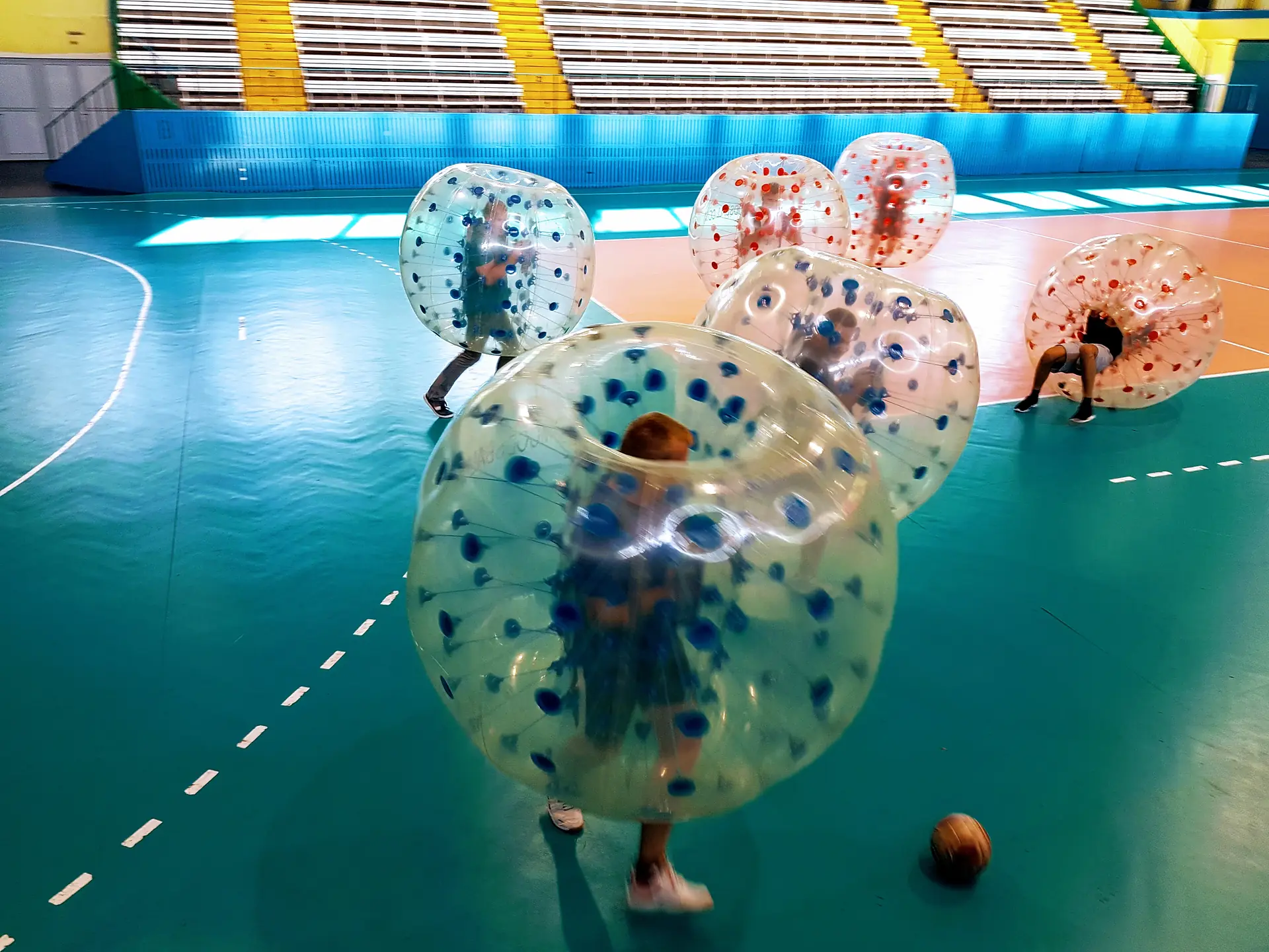 Bumper Ball game in inflatable balls at a sports hall in Kraków