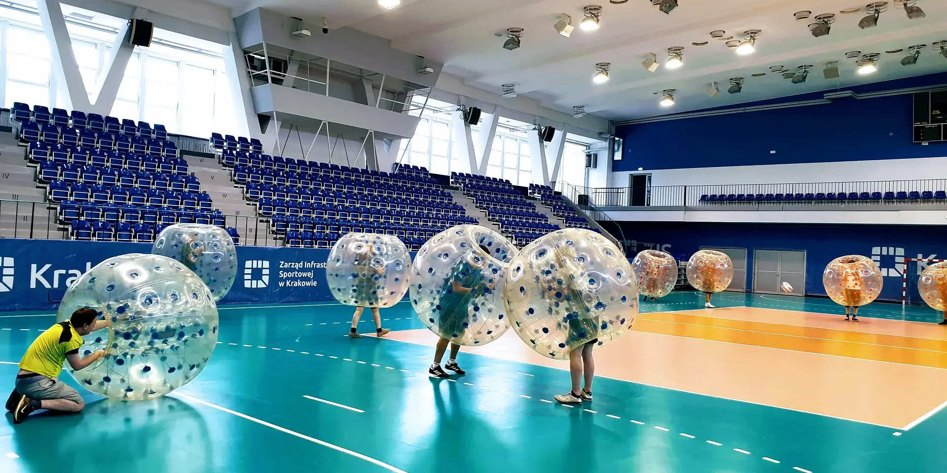 Bumper ball match in a sports hall in Krakow