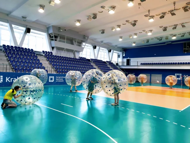 Bumper ball match in a sports hall in Krakow