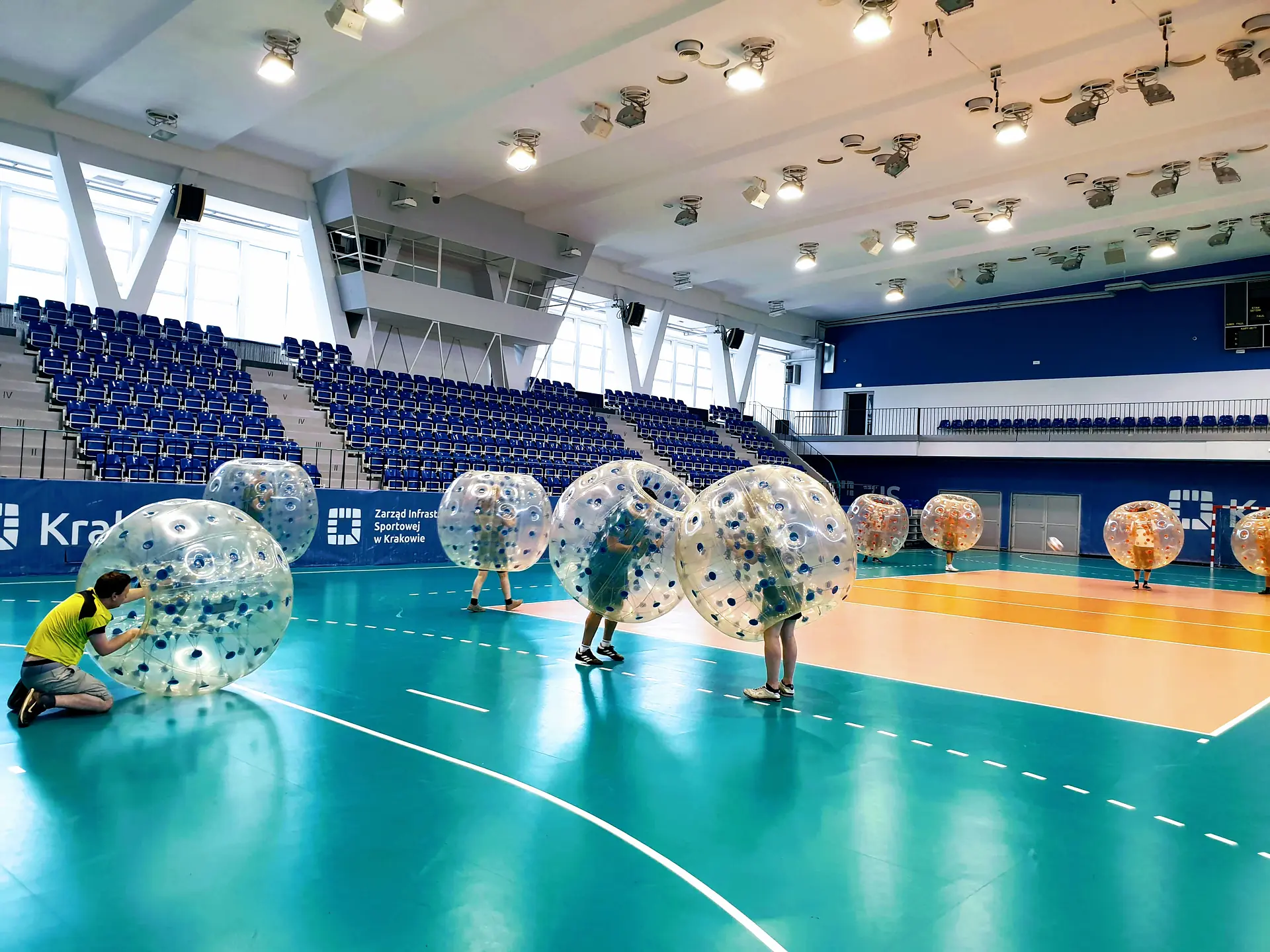 Bumper ball match in a sports hall in Krakow