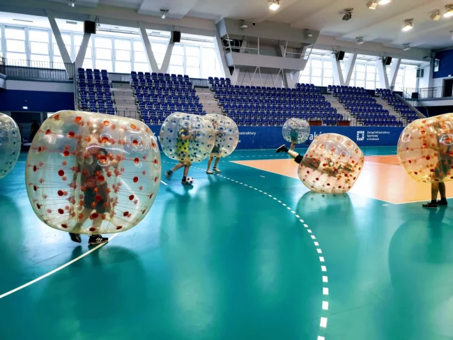 Bumper ball match in a sports hall in Krakow