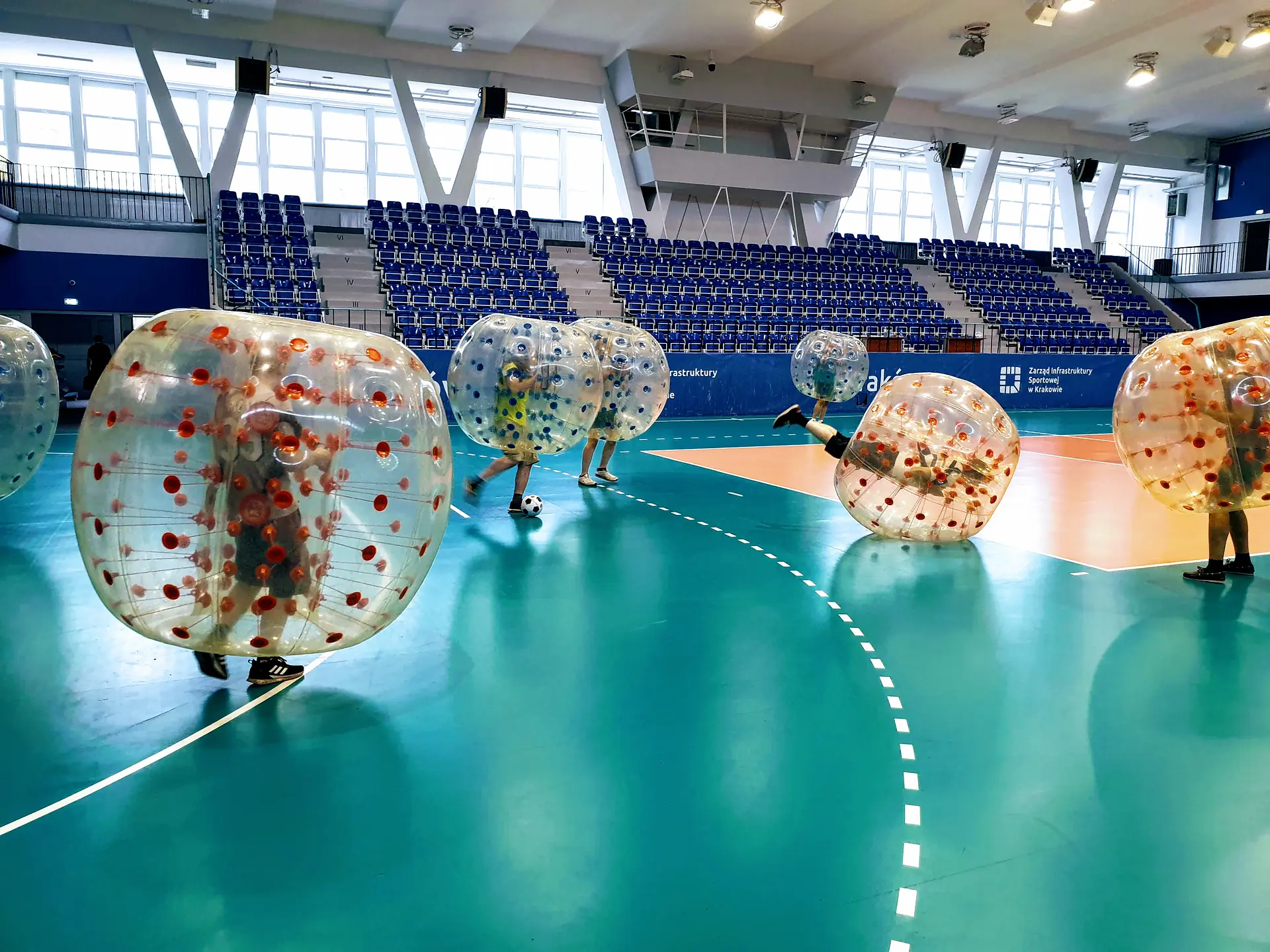 Bumper ball match in a sports hall in Krakow