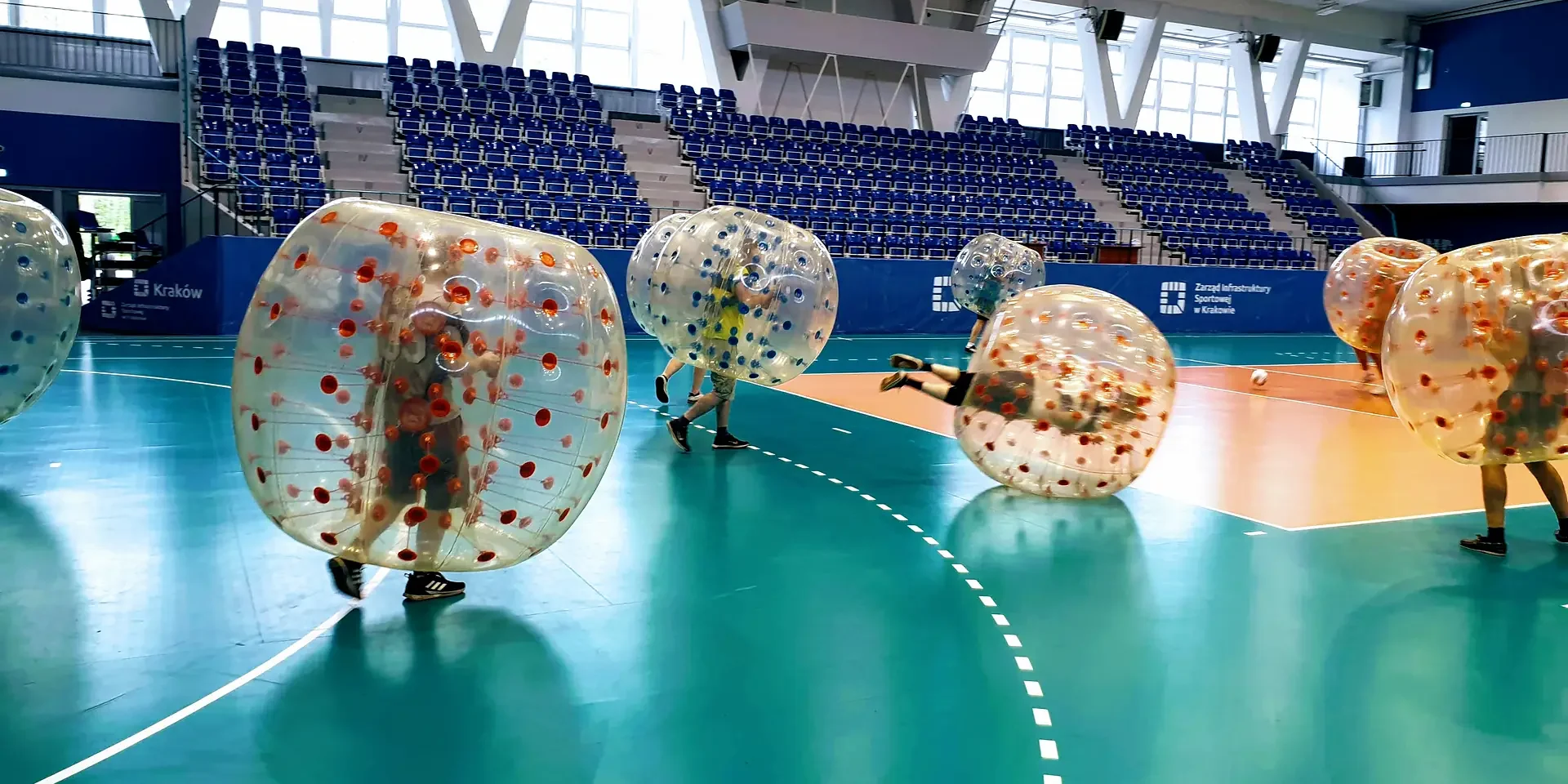 Bumper ball match in a sports hall in Krakow