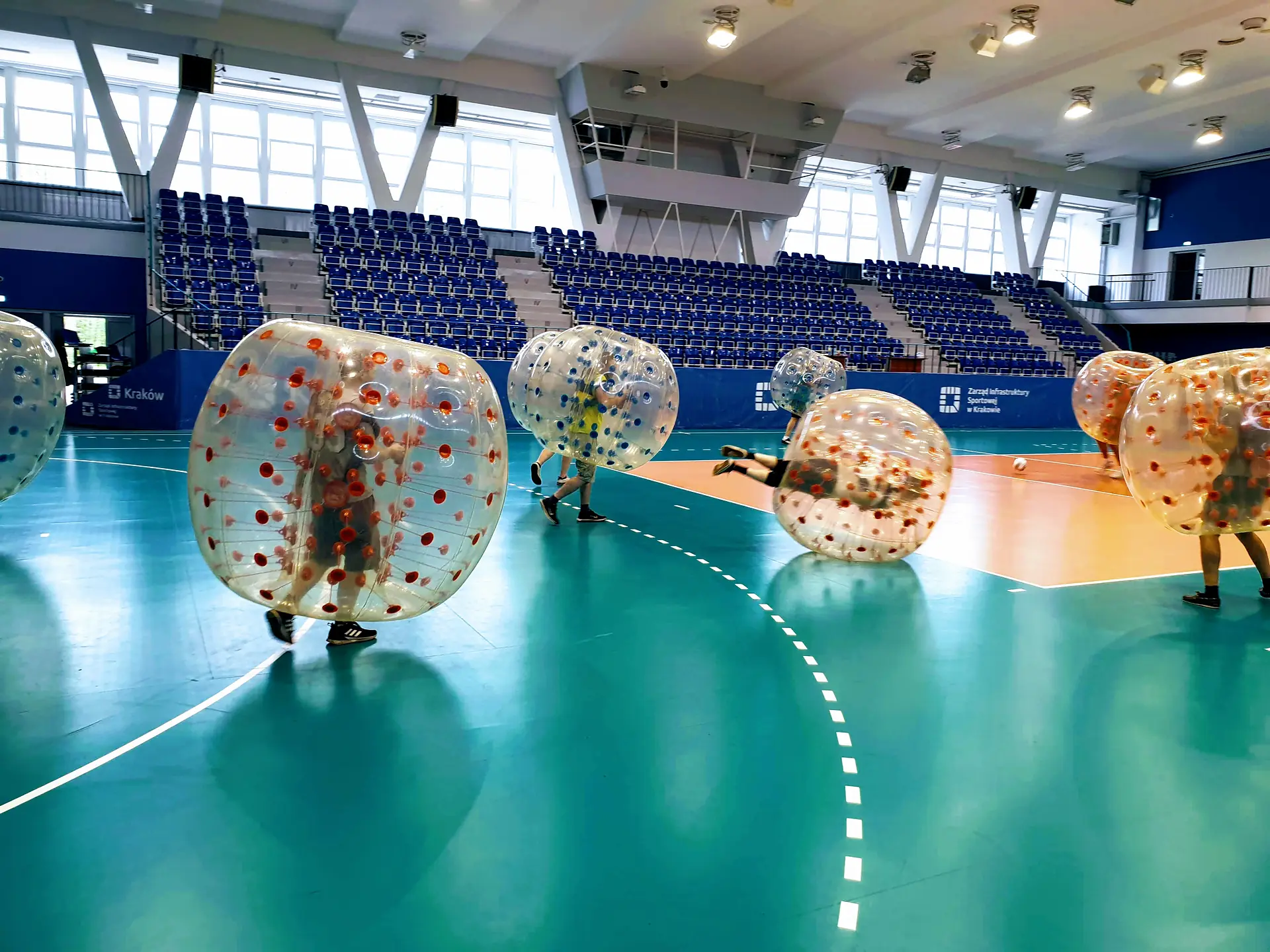 Bumper ball match in a sports hall in Krakow
