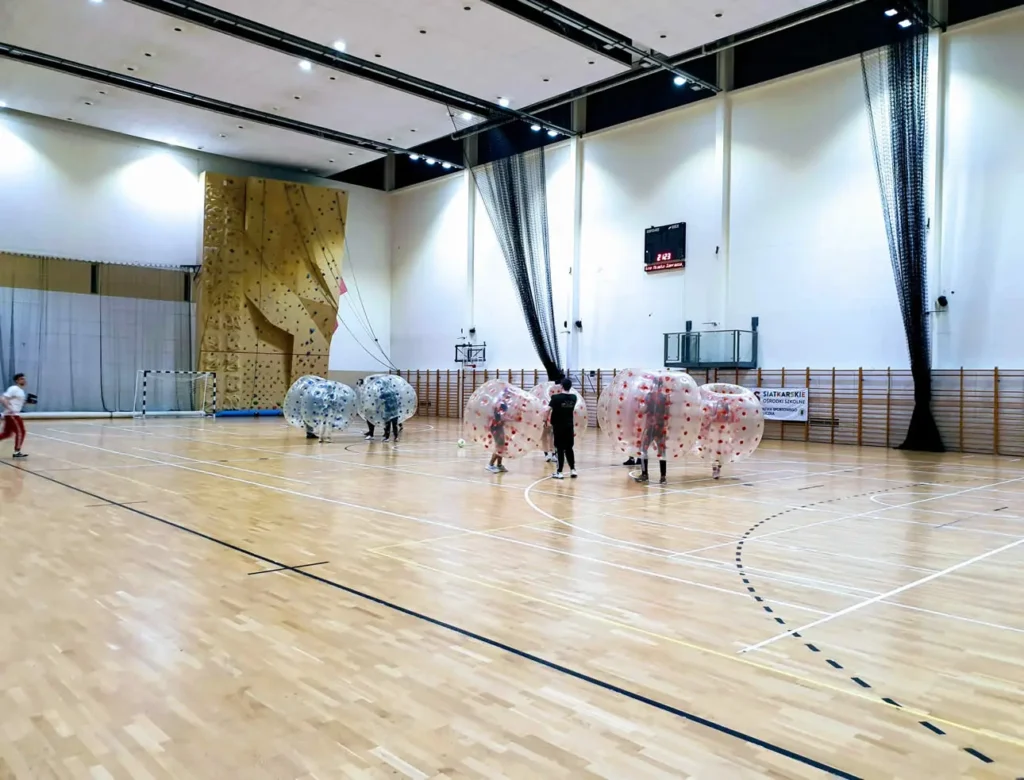 Bumper ball match in a sports hall in Krakow